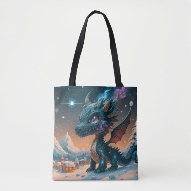 Bolsa Tote Paisagem de inverno de Chibi Dragon Mystical (Frente)