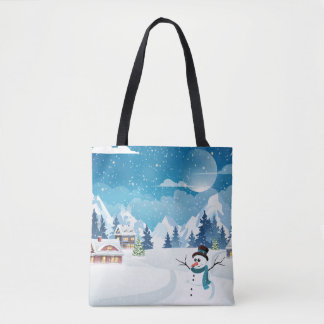 Bolsa Tote Paisagem de inverno na vila com neve coberta