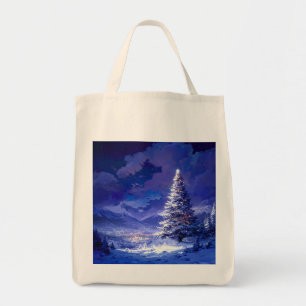 Bolsa Tote Paisagem de montanha nevada com árvore de Natal br