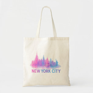 Bolsa Tote Paisagem de Nova York em Aquarela – Ponte Neon