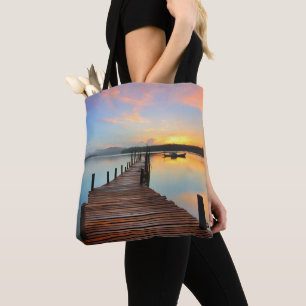 Bolsa Tote Paisagem de Pata de Madeira no Sunset Colorido