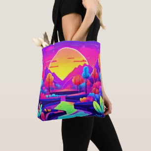 Bolsa Tote Paisagem de Pôr do Sol Neon