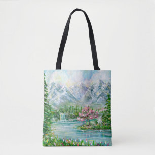 Bolsa Tote Paisagem de primavera. Mão acrílica original p