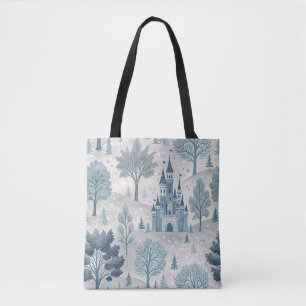 Bolsa Tote Paisagem do Castelo de inverno Whimy em Azul e Cin