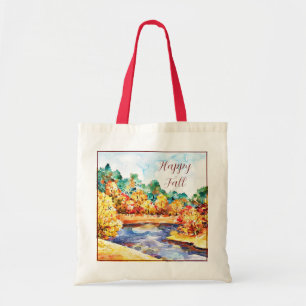 Bolsa Tote Paisagem em aquarela de outono com texto personali