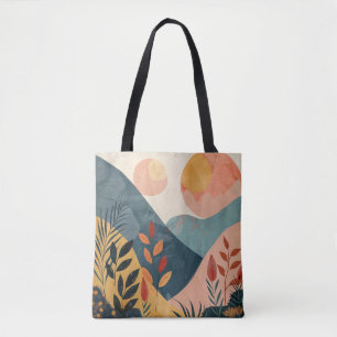 Bolsa Tote Paisagem Montanhosa Boho Sóis Gêmeos Coral Verde Á