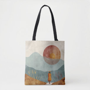 Bolsa Tote Paisagem Montanhosa de Meados do Século em Terraco