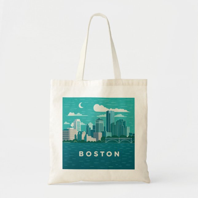 Bolsa Tote Paisagem Noturna da Cidade de Massachusetts | Cida (Frente)