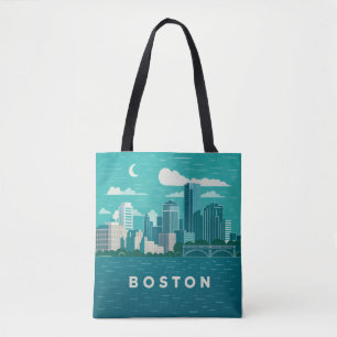 Bolsa Tote Paisagem Noturna da Cidade de Massachusetts Cida