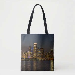 Bolsa Tote Paisagem Noturna de Chicago Pano