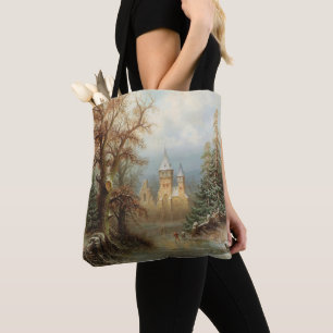 Bolsa Tote Paisagem Romântica de inverno com Patinadores de G