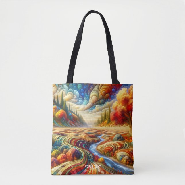 Bolsa Tote Paisagem Surreal Fantasy Cute Checked (Frente)