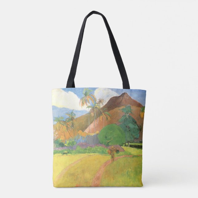 Bolsa Tote Paisagem Taitiana, Montanhas Tahiti, Paul Gauguin (Verso)