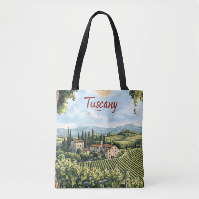 Bolsa Tote Paisagem toscana com vinhedos e bicicleta (Frente)