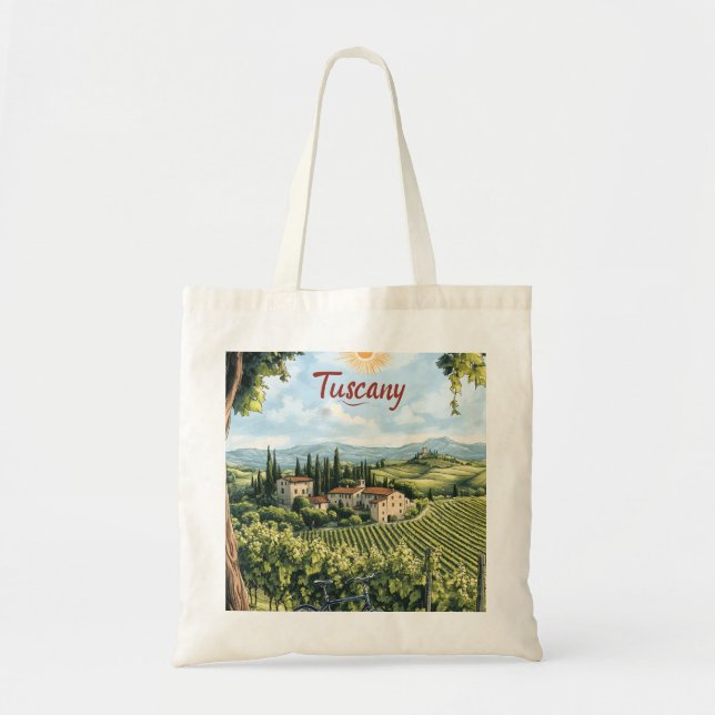 Bolsa Tote Paisagem toscana com vinhedos e bicicleta (Frente)