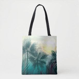 Bolsa Tote Paisagem tropical com palmeiras e folhas