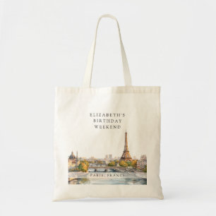 Bolsa Tote Paisagem Urbana de Paris Aquarela Aniversário Fim