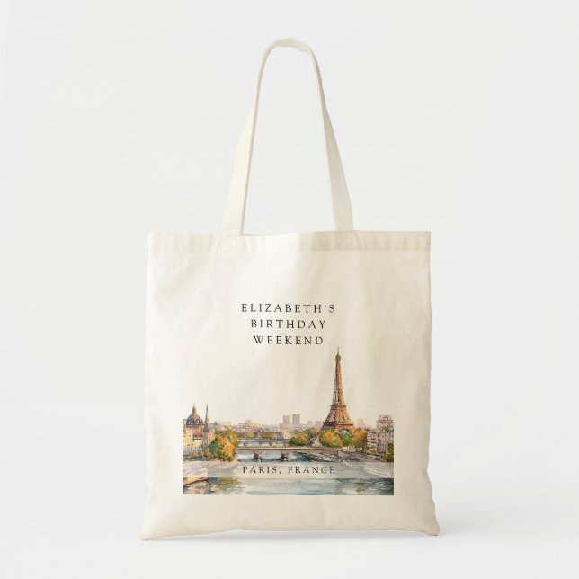 Bolsa Tote Paisagem Urbana de Paris em Aquarela para Aniversá (Frente)