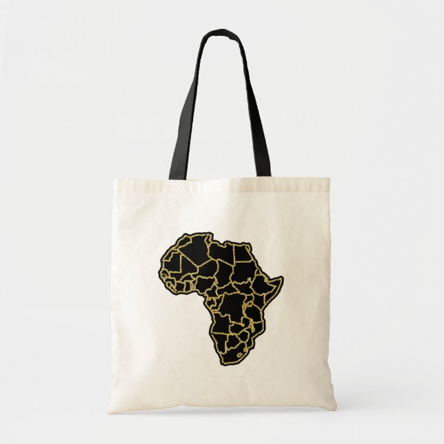 Bolsa Tote Países da África Negra esboçados em Dourado brilho (Frente)