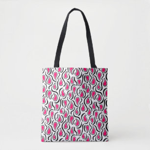 Bolsa Tote Paisley Abstrato 230523 - Neon Red, B&W