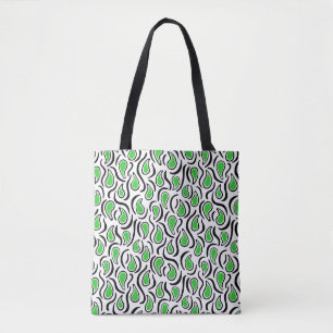 Bolsa Tote Paisley Abstrato 230523 - Primavera Verde, B&W