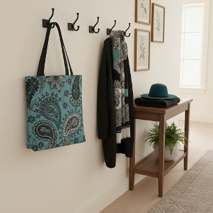 Bolsa Tote paisley azul-teal escuro