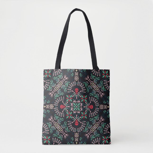 Bolsa Tote paisley, crânios e ossos Bandana Impressão, fa (Frente)