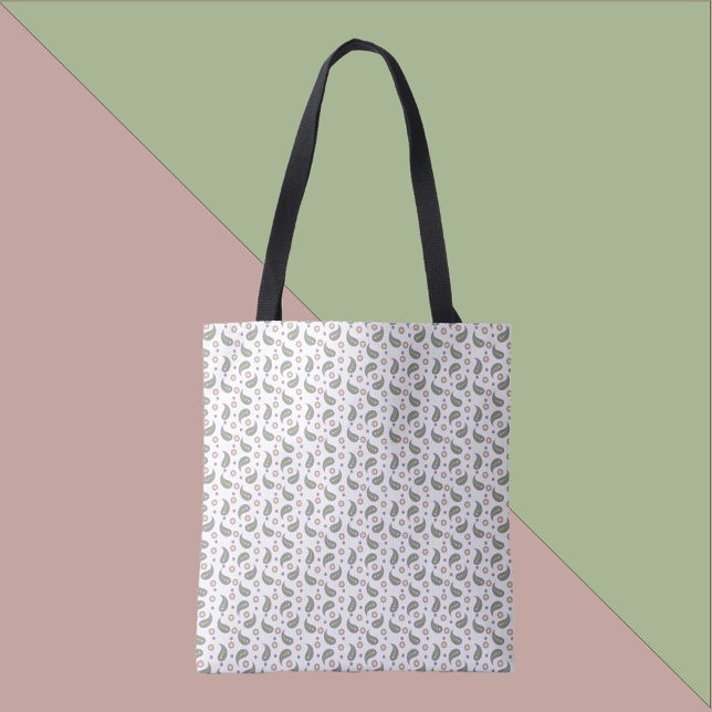 Bolsa Tote Paisley Flower Dots Purple Pink Green Padrão (A tote bag with a paisley, flower and polka dot pattern in pink, green, blue and purple.)