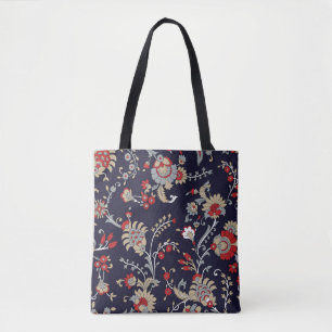 Bolsa Tote paisley indiano, fundo marinho, tradicional.