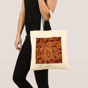 Bolsa Tote Paisley oriental persa, pântanos - Amarelo vermel