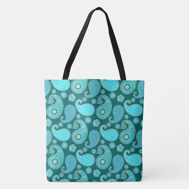 Bolsa Tote Paisley, Teal, Aqua e White (Frente)