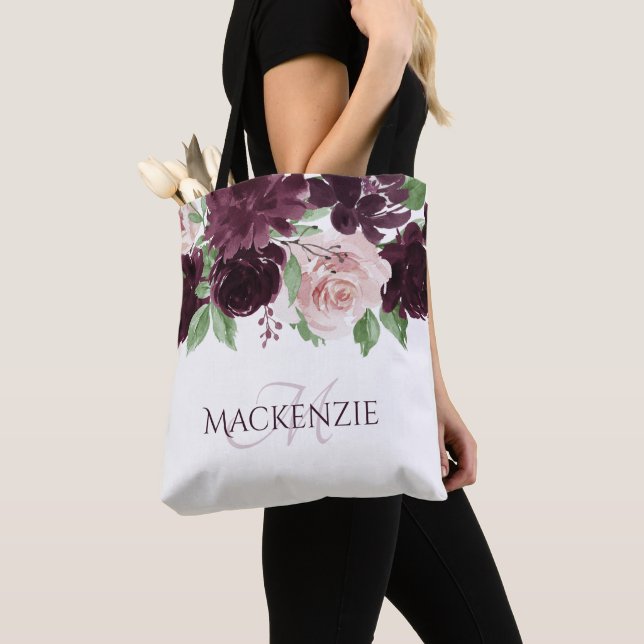 Bolsa Tote Paixão Temperamental | Vinho Floral Roxo Dramático (Close Up)