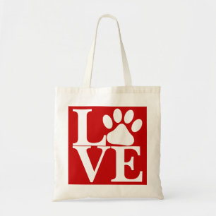 Bolsa Tote Palavra AMOR Branco Patas de Cachorro em Padrão em