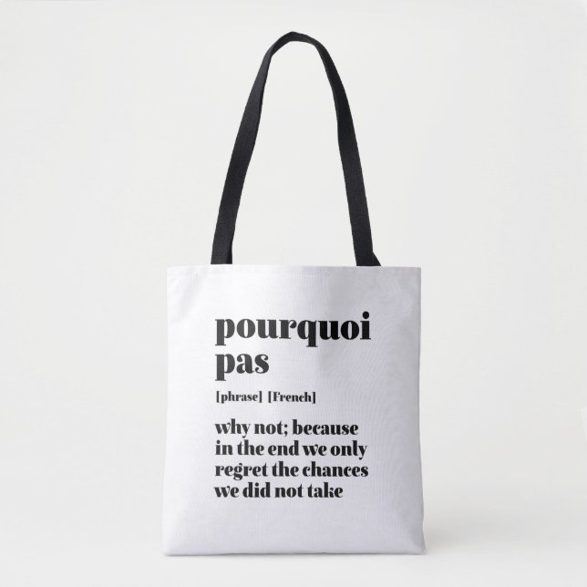 Bolsa Tote Palavras Francesas Inspiradoras Tomam Chance Pourq (Frente)