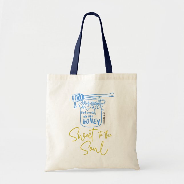 Bolsa Tote Palavras Gentis São Como Mel Desenho Cristão à Mão (Frente)