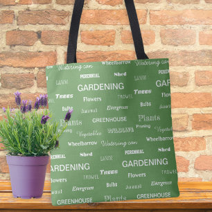 Bolsa Tote Palavras sobre jardinagem de jardim com padrão ver
