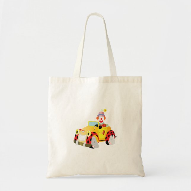 Bolsa Tote palhaço alegre dirige um carro amarelo (Frente)