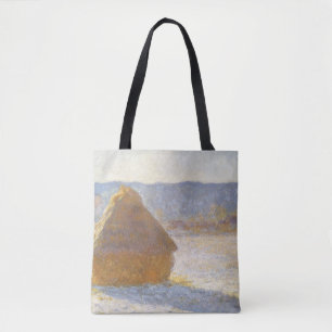 Bolsa Tote Palheiro de Manhã, Efeito de Neve por Claude Monet