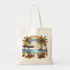 Bolsa Tote Palm Beach tree com arco-íris e sol