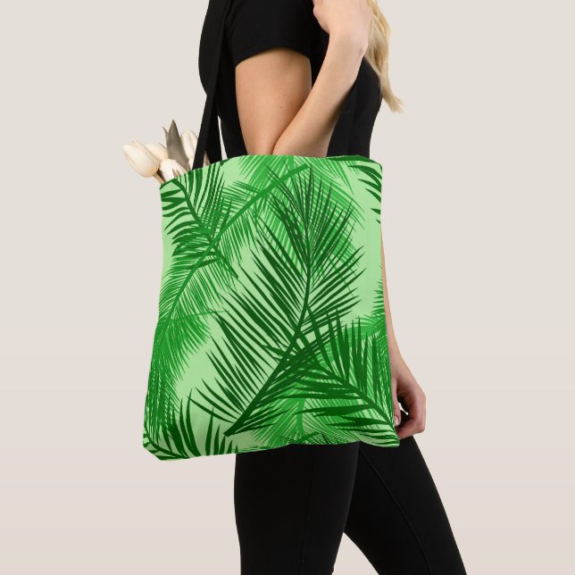 Bolsa Tote Palm Leaf Impressão, Emerald e Light Verde limão (Close Up)