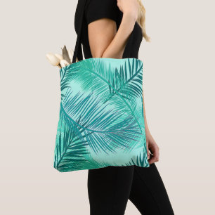 Bolsa Tote Palm Leaf Impressão, Turquesa, Teal e Aqua