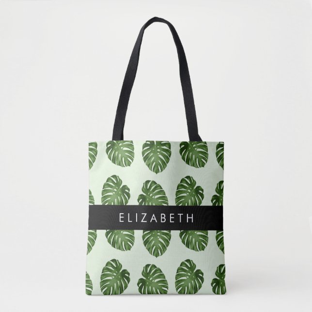 Bolsa Tote Palm Sai, Padrão Tropical, Seu Nome (Frente)