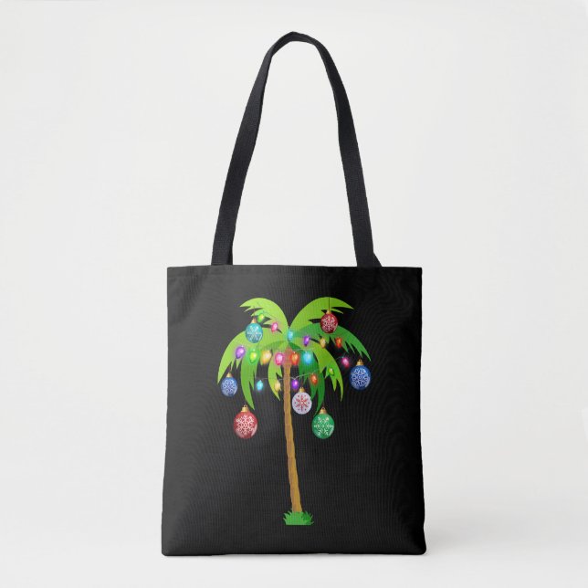 Bolsa Tote Palm Tree Christmas Luz Engraçada Praia Verão (Frente)