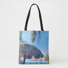 Bolsa Tote Palm Tree, Palapa e Céu Azul na Praia de Curaçao