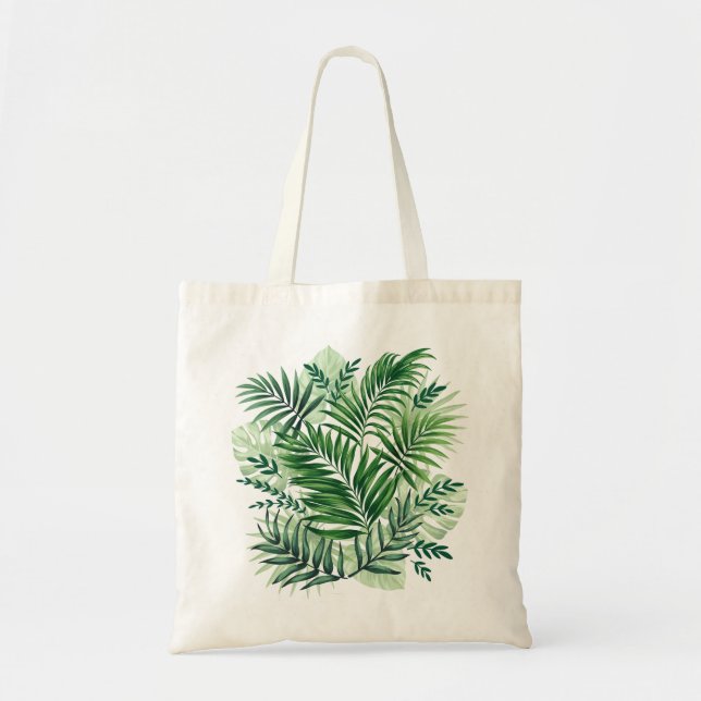 Bolsa Tote Palm Tropical Verde e Folhas de Monstera (Frente)