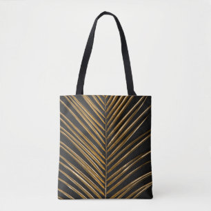 Bolsa Tote Palma de data do ouro: Fundo preto minimalista