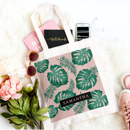 Bolsa Tote Palma rosa tropical e verde deixa padrão e nome
