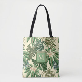 Bolsa Tote Palma tropical deixa um monograma de aquarela