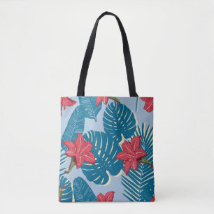 Bolsa Tote Palma Tropical padrão azul sem costura