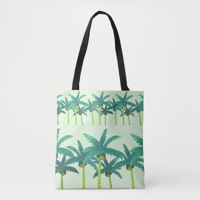 Bolsa Tote Palmas Tropicais: Fita Sem Costura De Aquarela. (Frente)